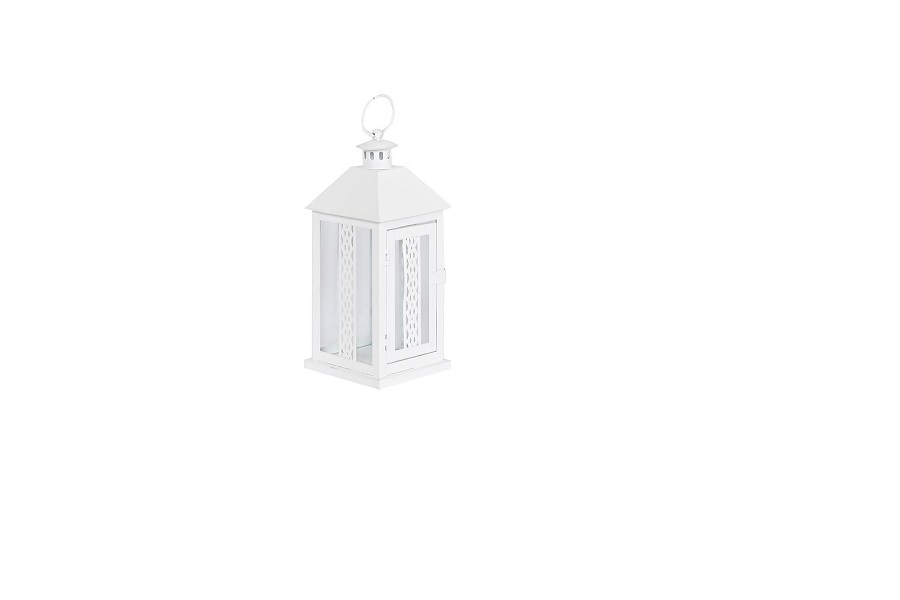 FAROLA HIERRO CRISTAL 12X12X30CM ASA BLANCA